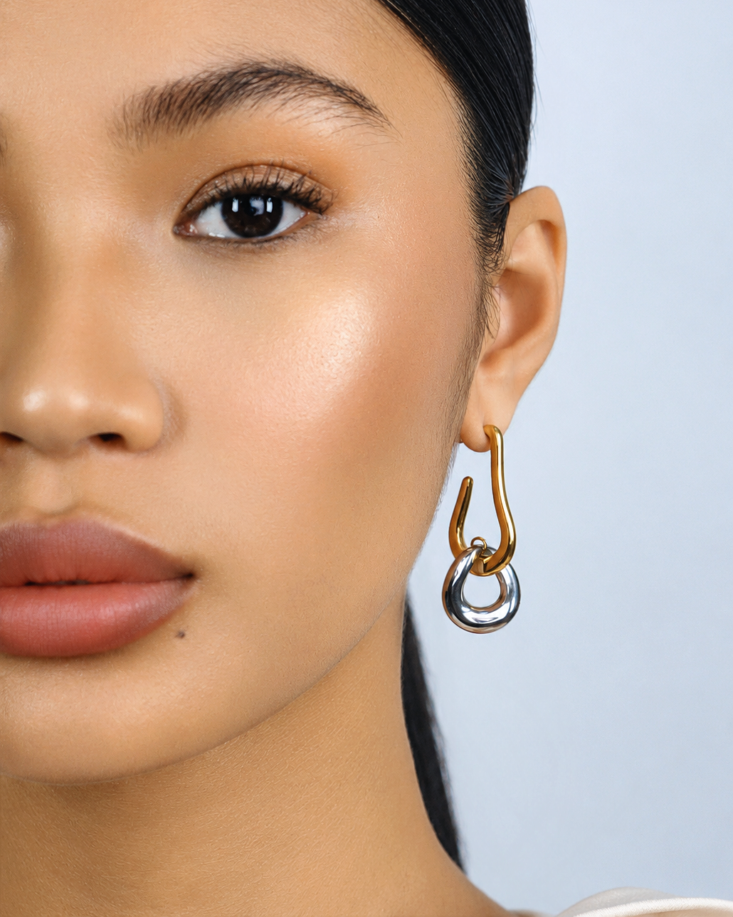 Two Tone Drop Hoop Earrings
