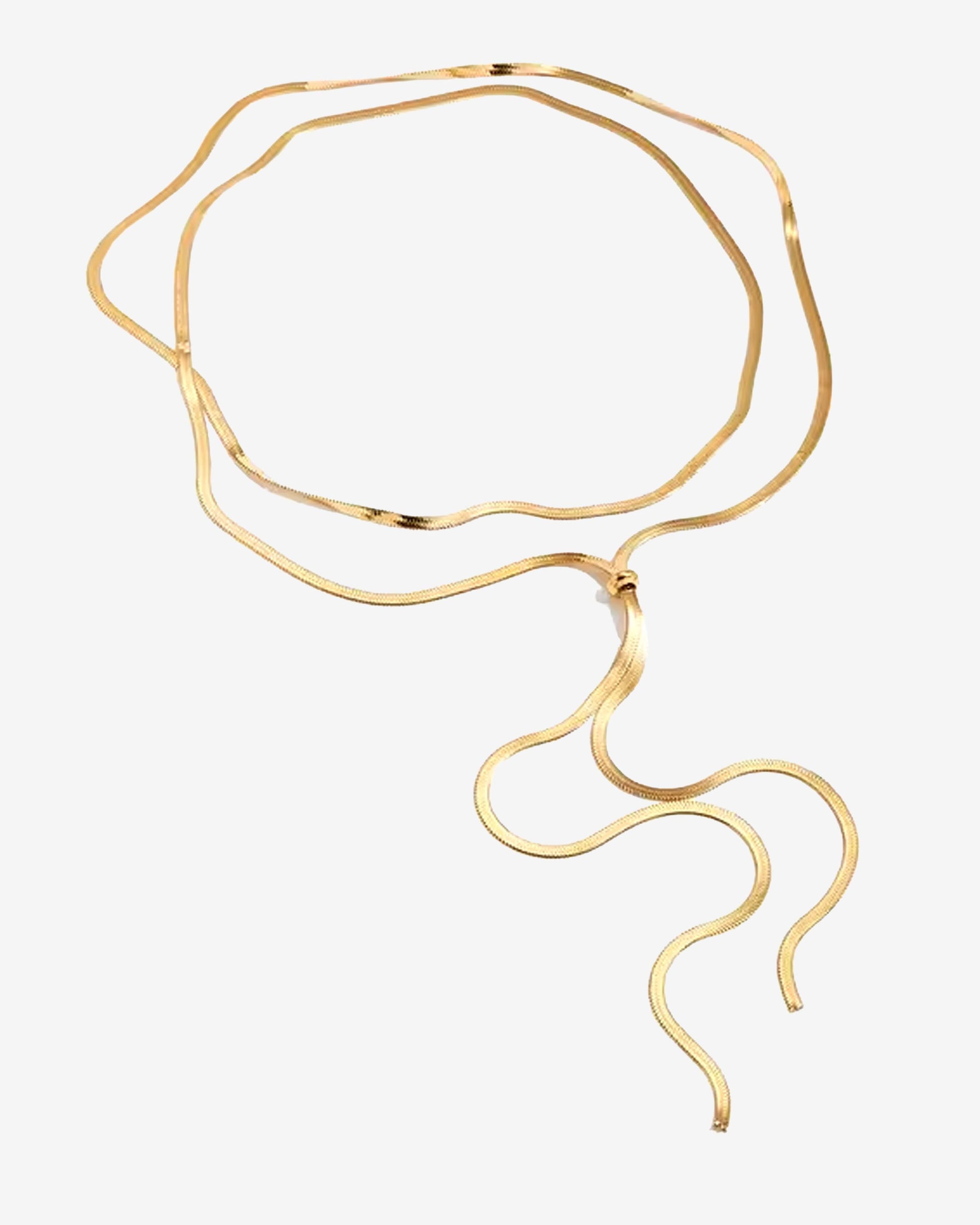 Adjustable gold or silver necklace worn long or as a choker, non-tarnish finish, versatile for layering or statement looks.