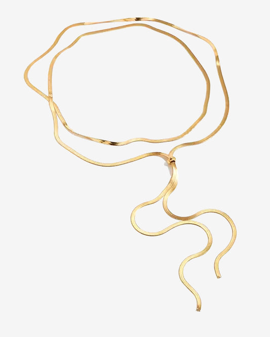 Adjustable gold or silver necklace worn long or as a choker, non-tarnish finish, versatile for layering or statement looks.