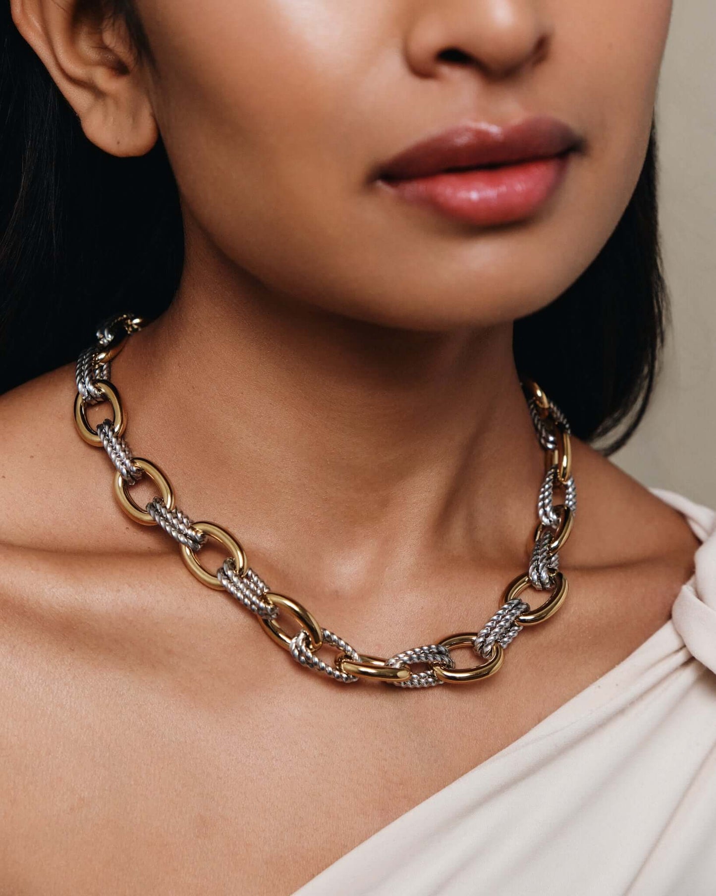 Two-Tone Rope Link Chain Necklace