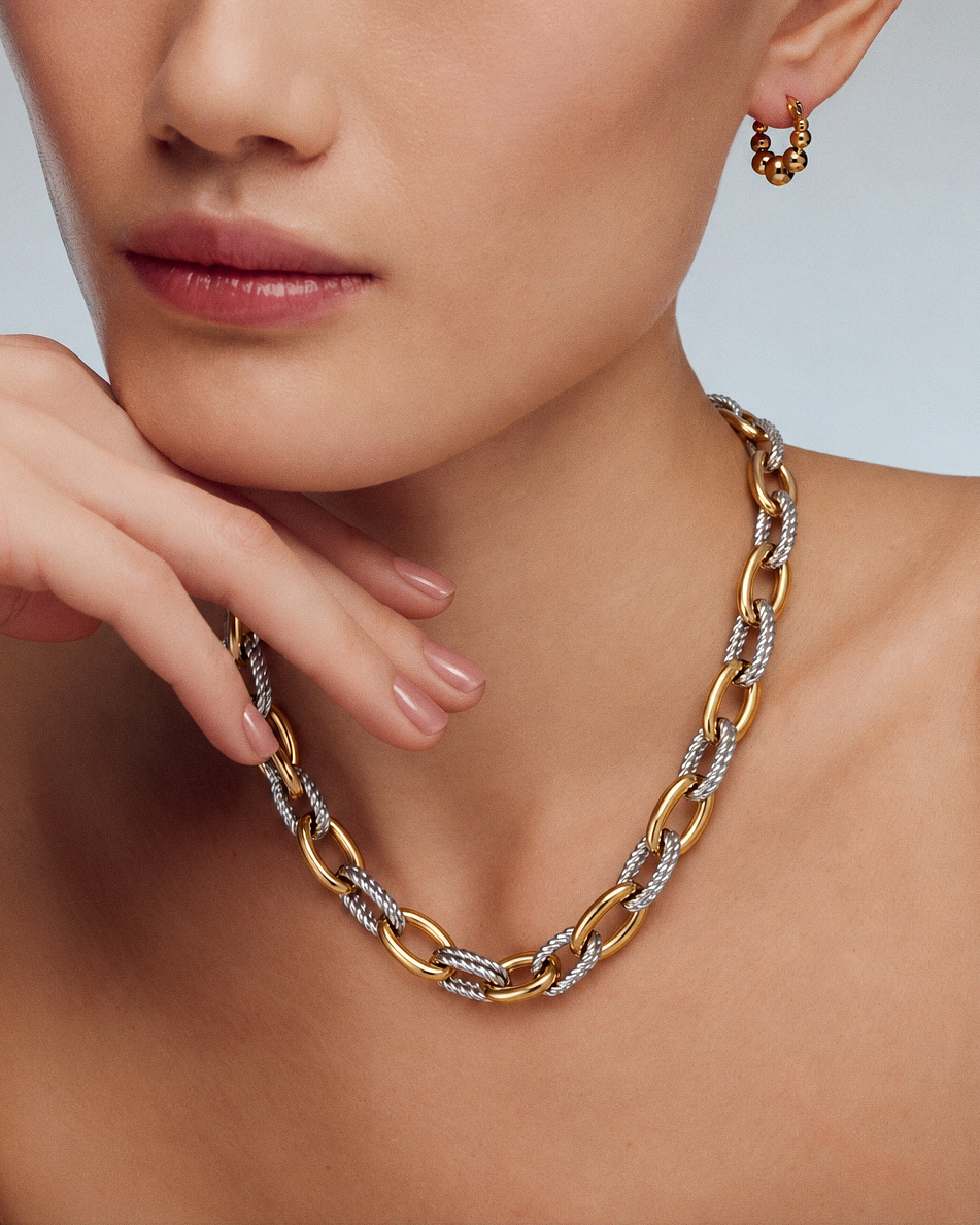 Gold and silver chunky link chain necklace