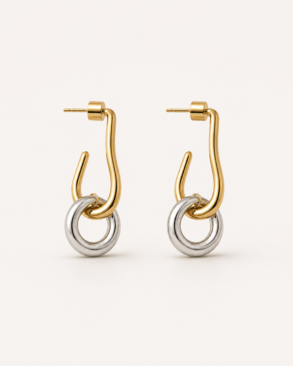 Two Tone Drop Hoop Earrings