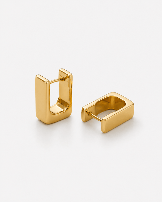 Minimalist square hoop earrings in gold or silver finish, modern geometric hoop earrings for women, chunky everyday jewelry, lightweight statement hoops, trendy stainless steel earrings for casual, work, or evening wear