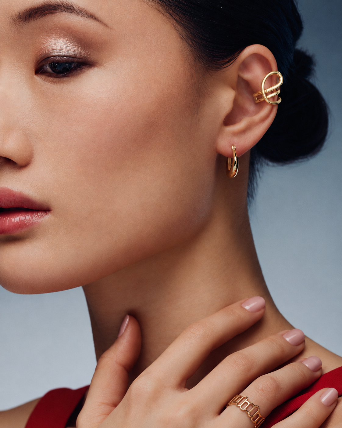 Loop Wrap Ear Cuff in gold or silver with sculptural non pierced open loop design, modern statement ear jewelry for men and women