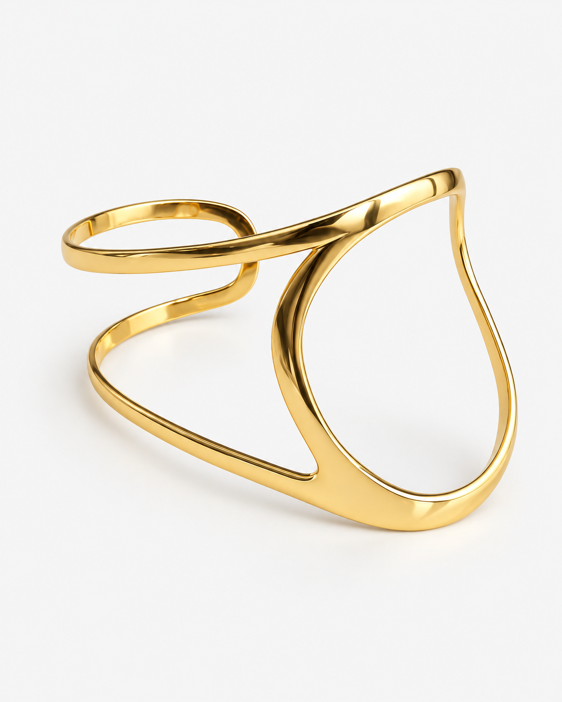 Palm cuff bracelet in gold and silver featuring a polished fluid silhouette, sculptural open hand bracelet design and modern statement jewelry by RRule