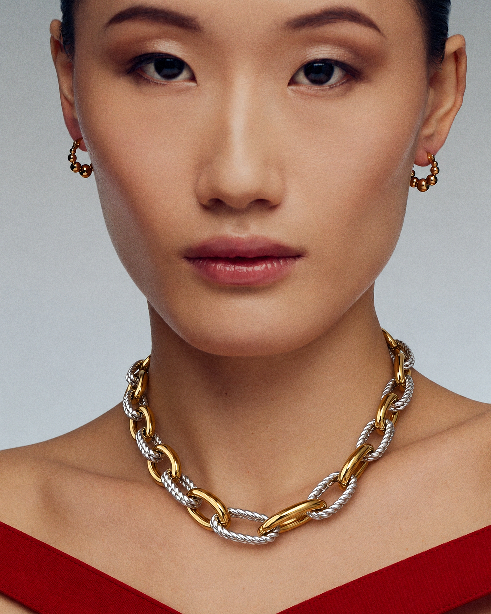 Gold and silver chunky link chain necklace