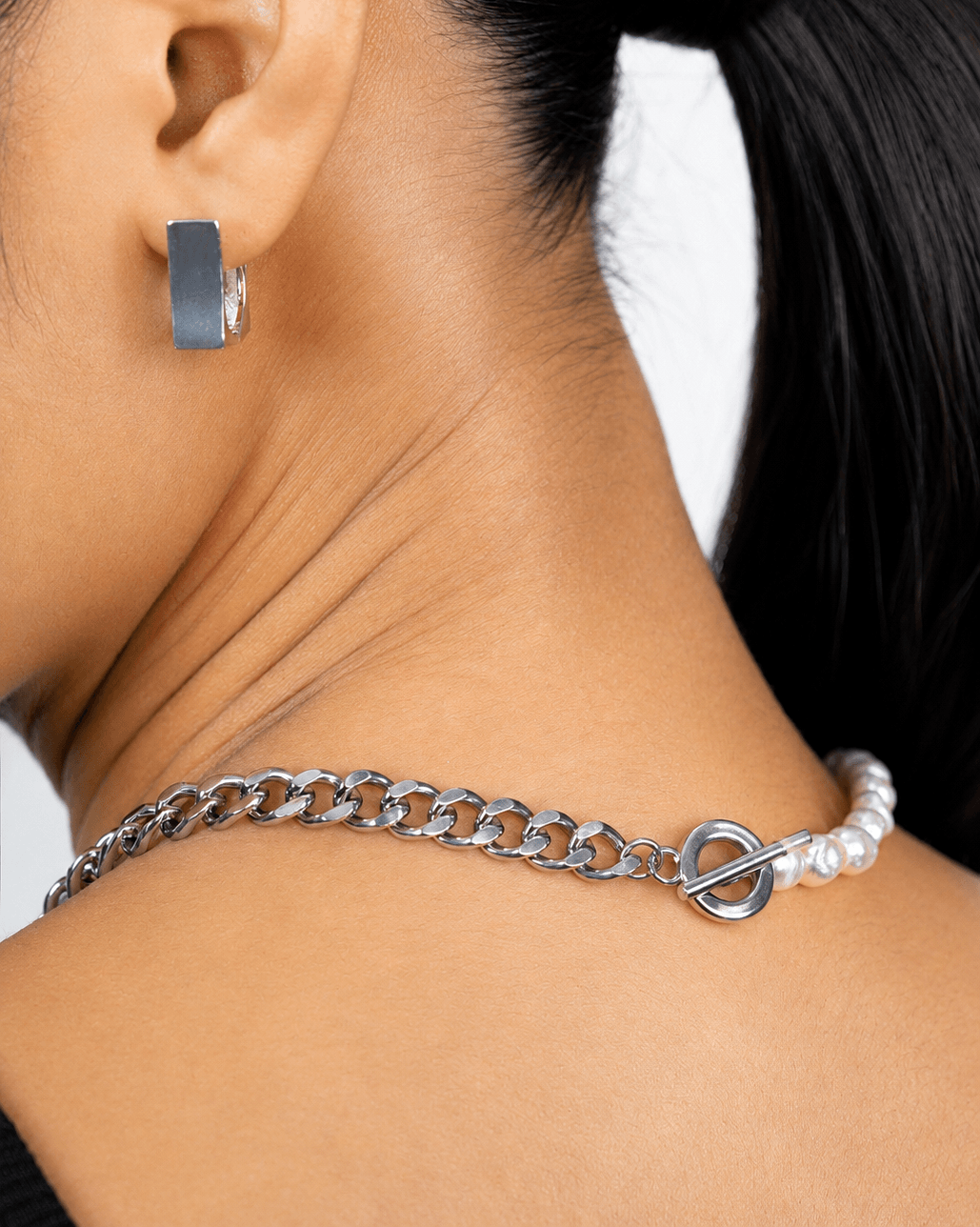 Half Pearl Chain Necklace