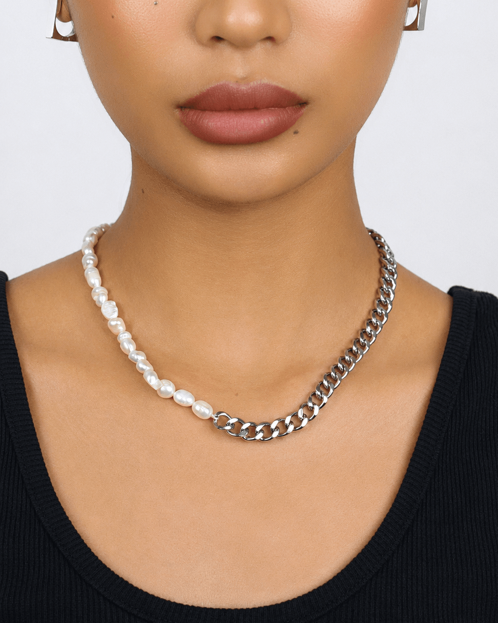 Half Pearl Chain Necklace