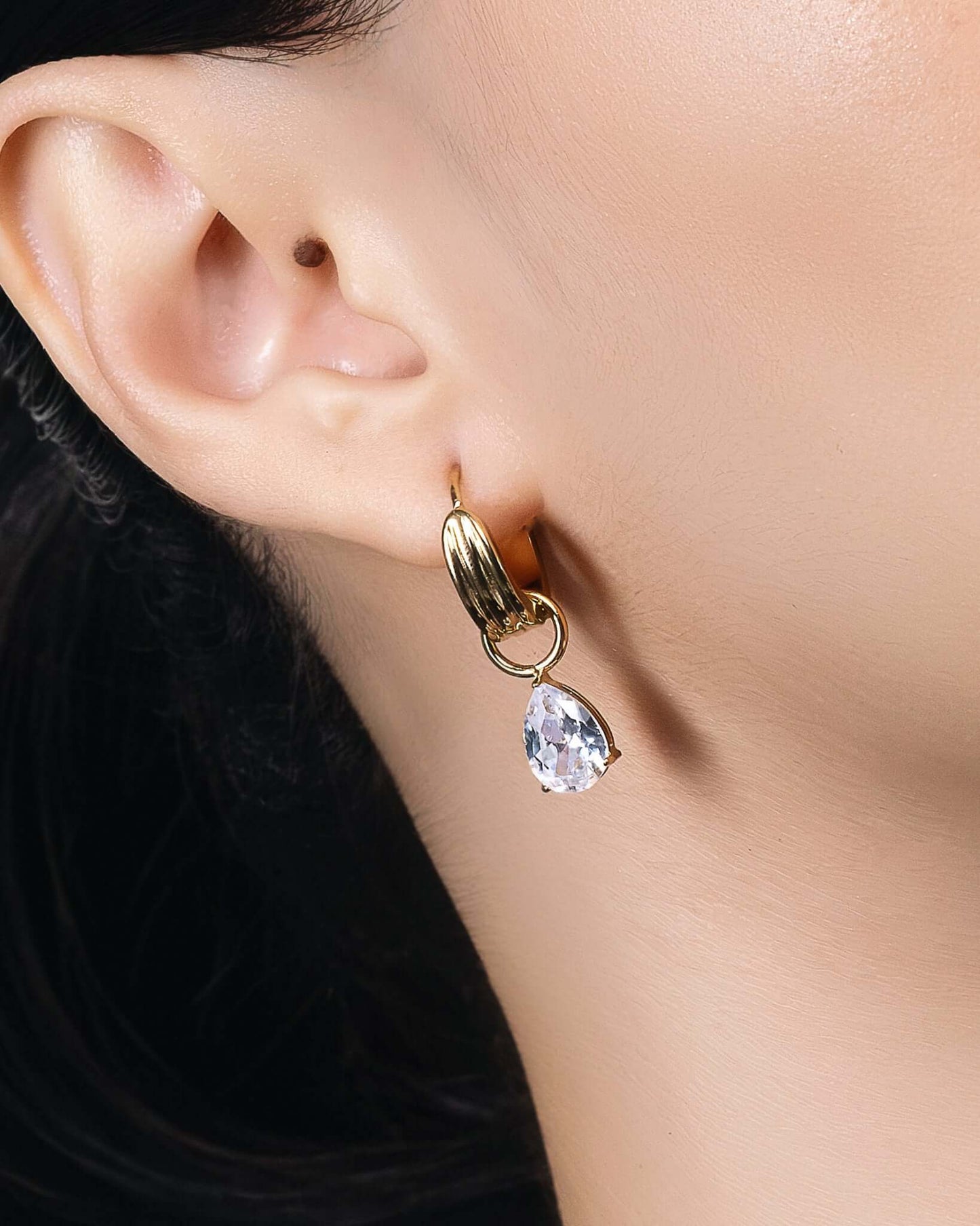 CZ Drop Charm Hoop