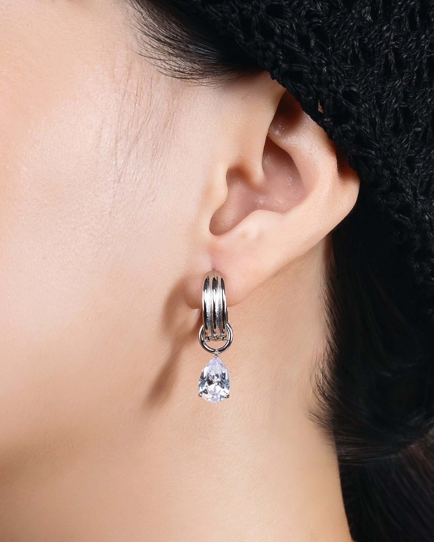 CZ Drop Charm Hoop