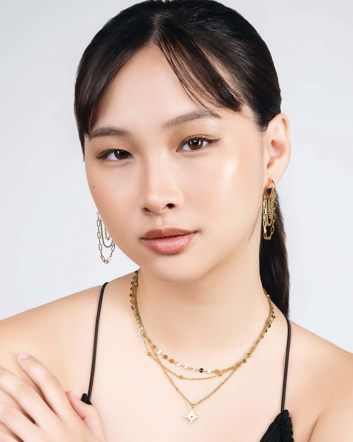 Chain Drop Hoop Earrings