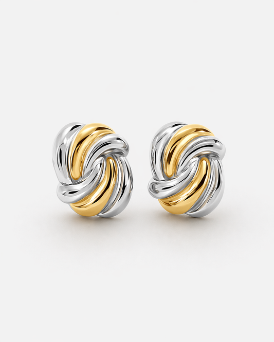 Two Tone Knot Stud Earrings