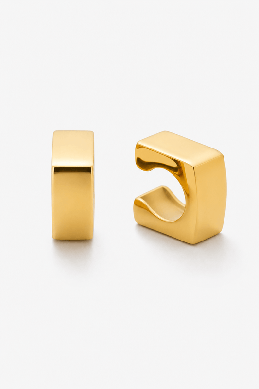 Minimalist square ear cuff in gold or silver finish, chunky geometric no piercing ear cuff for women, modern statement ear wrap, sleek contemporary ear jewelry, bold everyday ear cuff for stacked or solo styling