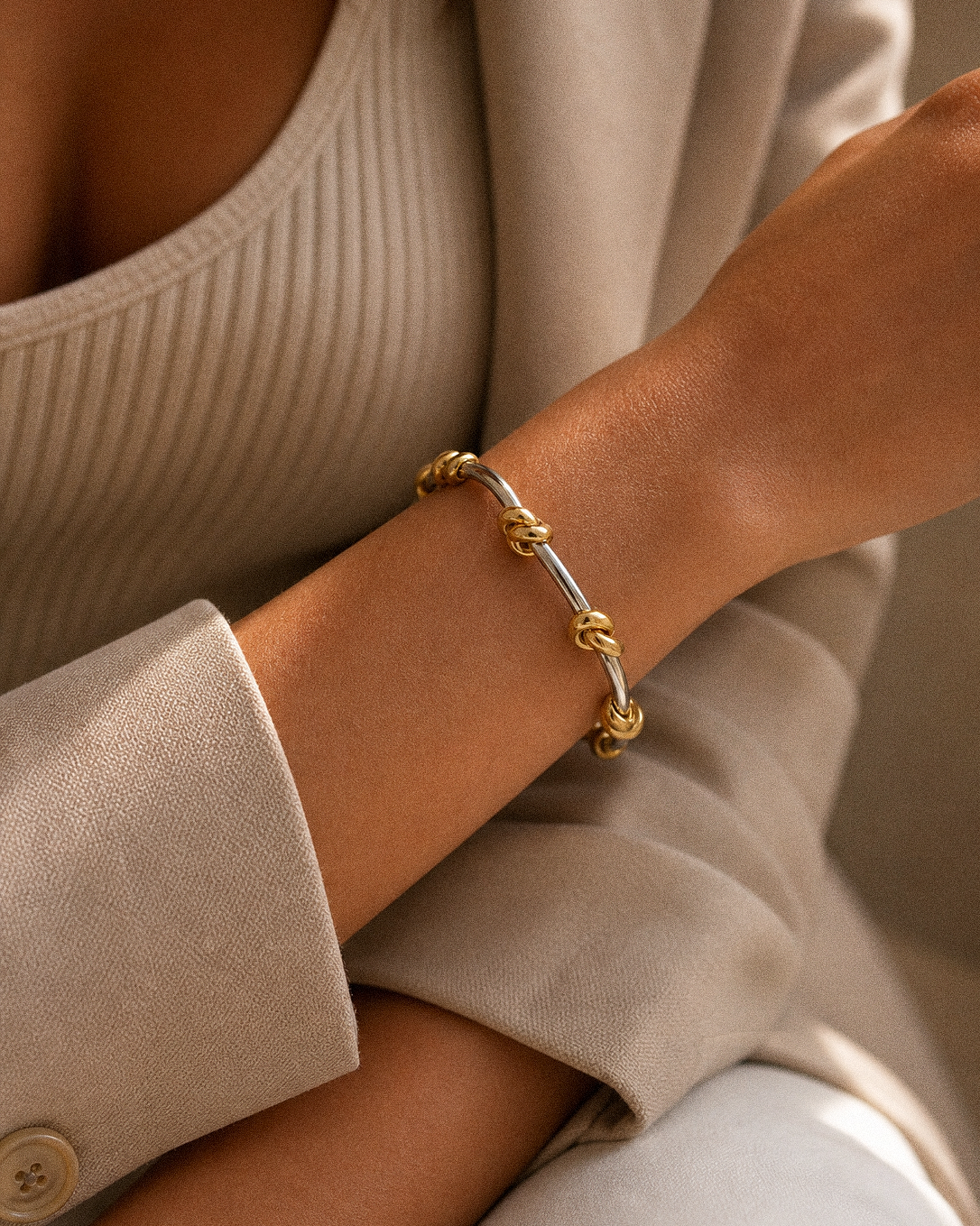 Two Tone Knot Cuff Bracelet