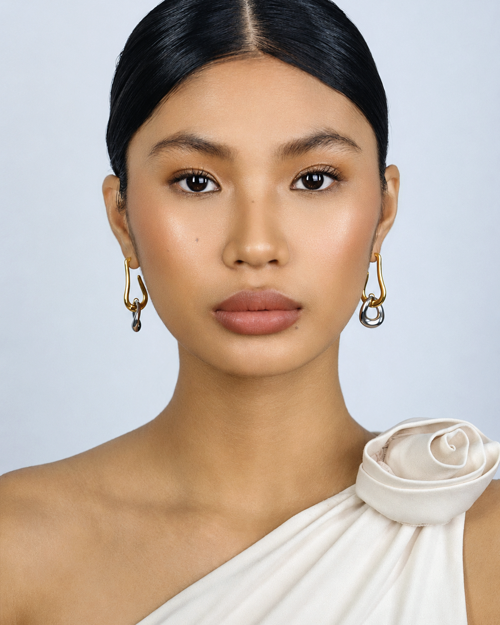 Two Tone Drop Hoop Earrings