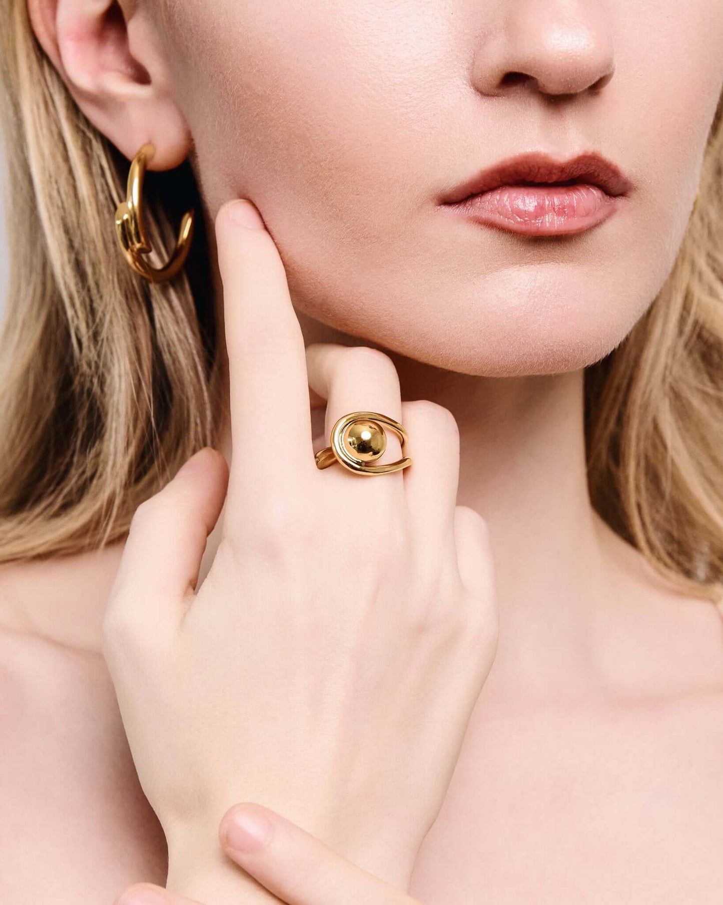 Two tone dome ring in gold and silver finish, modern sculptural statement ring for women, chunky open dome ring, contemporary mixed metal jewelry, bold minimalist fashion ring for everyday or elevated styling