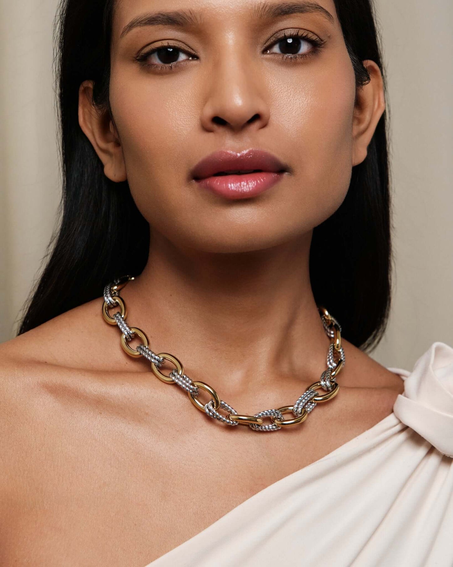 Two-Tone Rope Link Chain Necklace