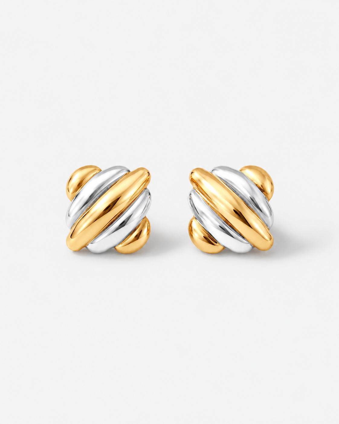 Two-Tone Ribbed Square Studs
