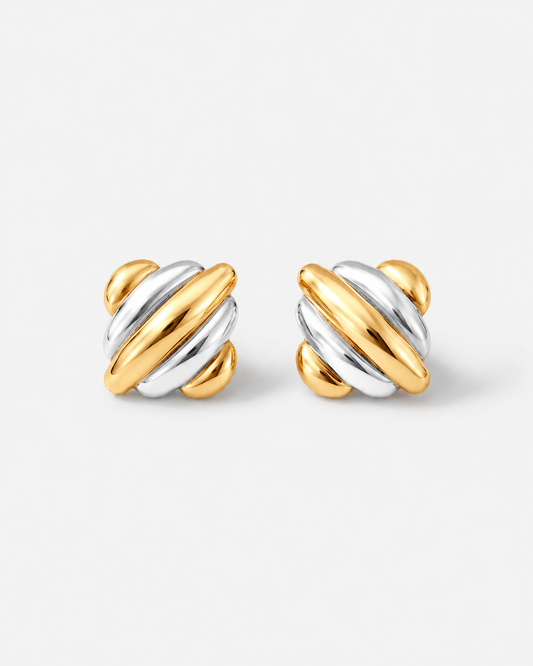 Two-Tone Ribbed Square Studs