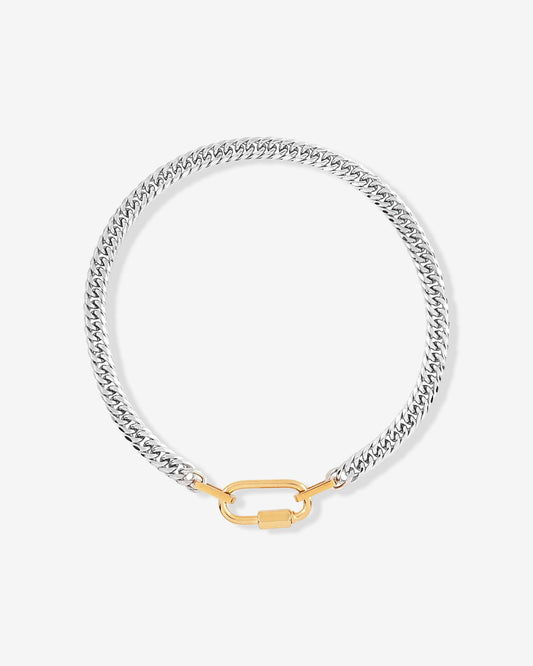Two-tone chunky Cuban link chain necklace with bold links and pendant attachment, perfect for layering or statement styling.